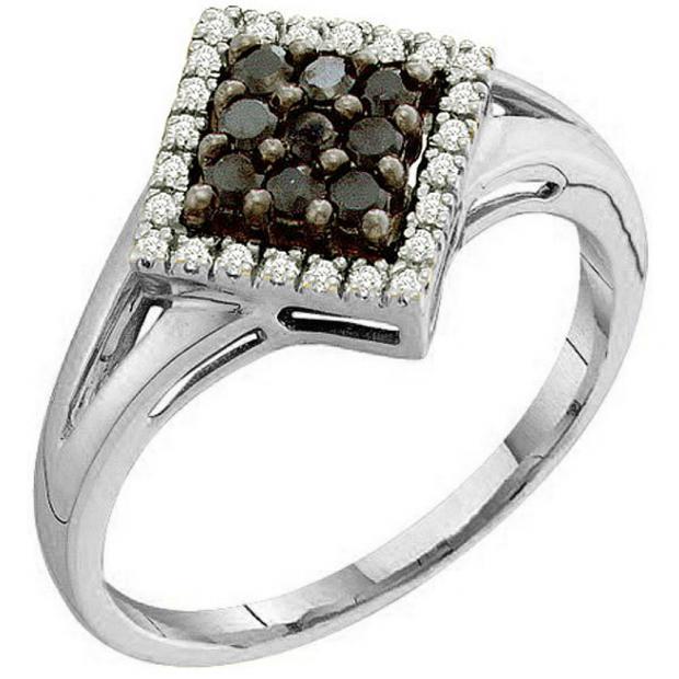 0.30 Carat (ctw) 10K White Gold Round Black & White Diamond Ladies Cocktail Right Hand Ring 1/3 CT