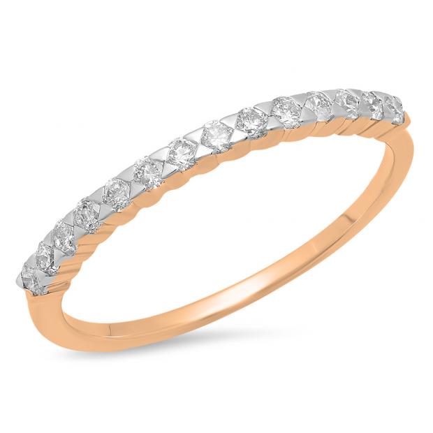 0.30 Carat (ctw) 18K Rose Gold Round Cut White Diamond Ladies Anniversary Wedding Stackable Band 1/3 CT