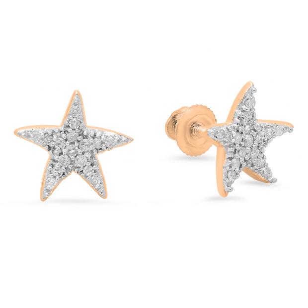 0.15 Carat (ctw) 14K Rose Gold Round Cut White Diamond Ladies Star Shape Fashion Stud Earrings