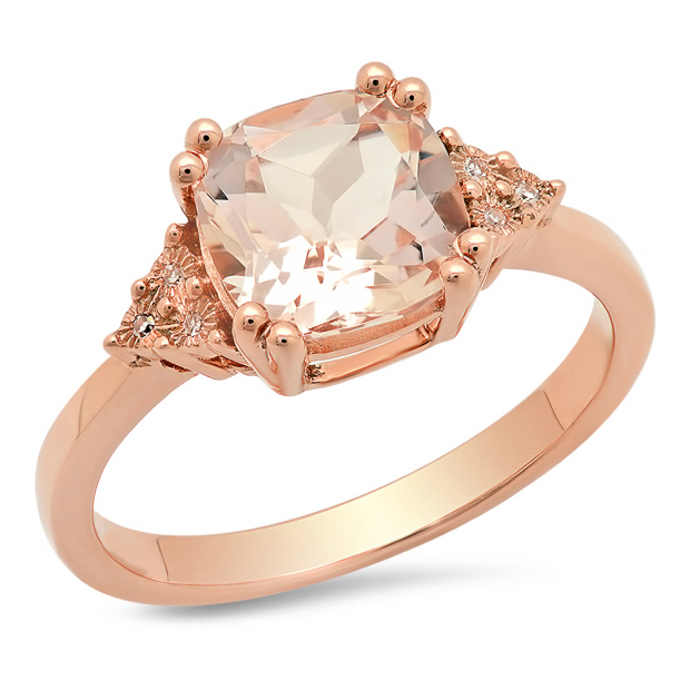 1.95 Carat (ctw) 14K Rose Gold Cushion Cut Morganite & Round White Diamond Ladies Bridal Engagement Ring