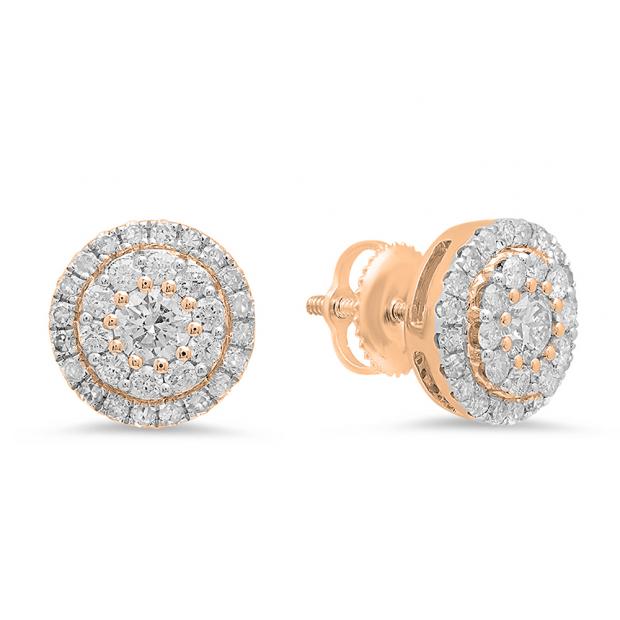 0.95 Carat (ctw) 14K Rose Gold Round Cut White Diamond Ladies Halo Style Stud Earrings 1 CT