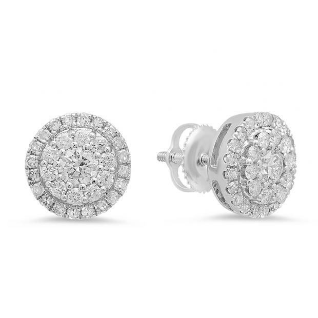 0.95 Carat (ctw) 14K White Gold Round Cut White Diamond Ladies Halo Style Stud Earrings 1 CT