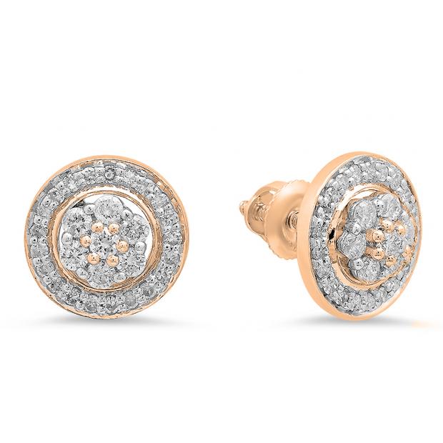 0.45 Carat (ctw) 10K Rose Gold Round Diamond Ladies Halo Style Stud Earrings With Removable Jackets 1/2 CT