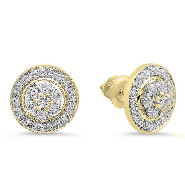 0.45 Carat (ctw) 10K Yellow Gold Round Diamond Ladies Halo Style Stud Earrings With Removable Jackets 1/2 CT