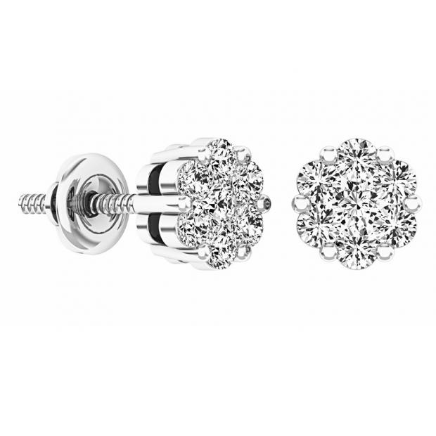 0.48 Carat (ctw) 10K White Gold Round White Diamond Ladies Flower Cluster Earrings 1/2 CT
