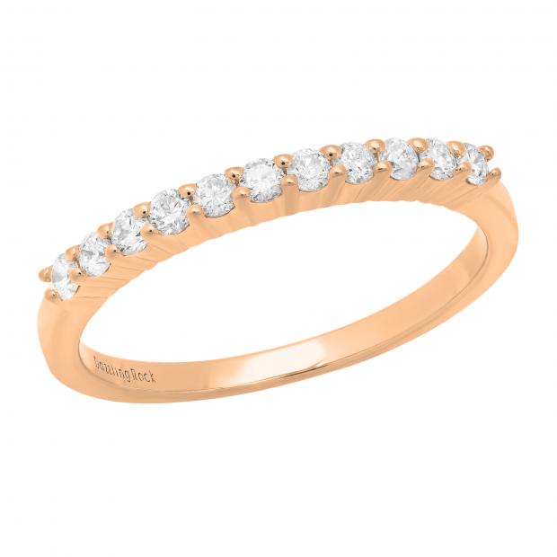 0.24 Carat (ctw) 18K Rose Gold Round Diamond Anniversary Wedding Ring Stackable Band 1/4 CT