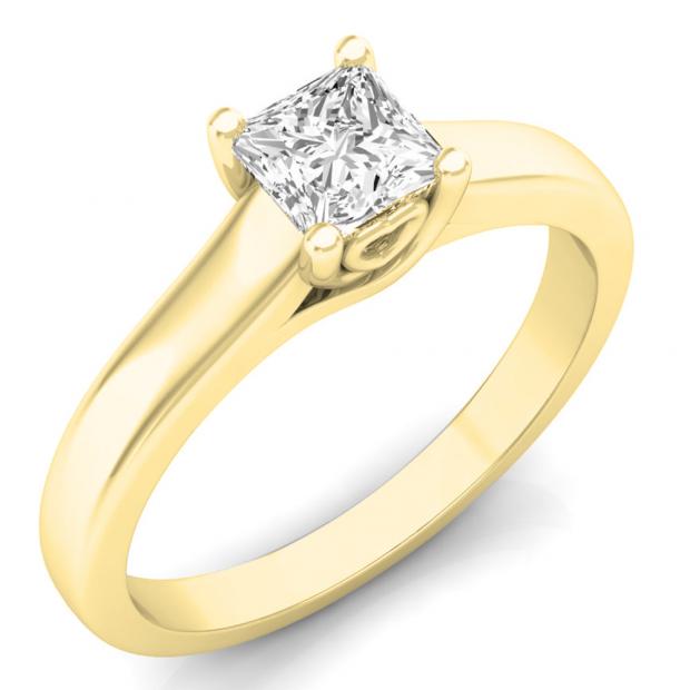 0.50 Carat (ctw) 14k Yellow Gold Princess Cut White Diamond Ladies Lucida Setting Solitaire Bridal Engagement Ring 1/2 CT
