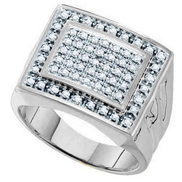 0.48 Carat (ctw) 10K White Gold Round Cut White Diamond Mens Cluster Ring Wedding Band 1/2 CT