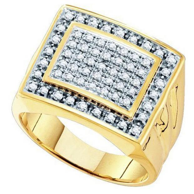 0.48 Carat (ctw) 10K Yellow Gold Round Cut White Diamond Mens Cluster Ring Wedding Band 1/2 CT