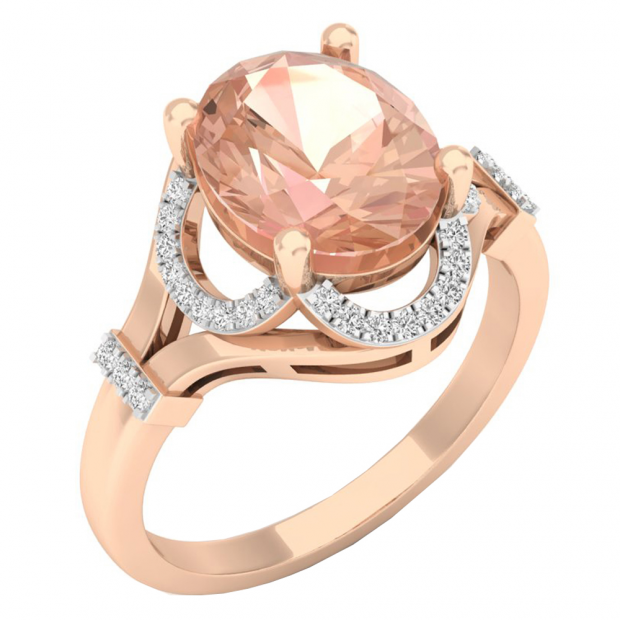 3.15 Carat (ctw) 14K Rose Gold Oval Cut Morganite & Round Cut White Diamond Ladies Bridal Promise Engagement Ring