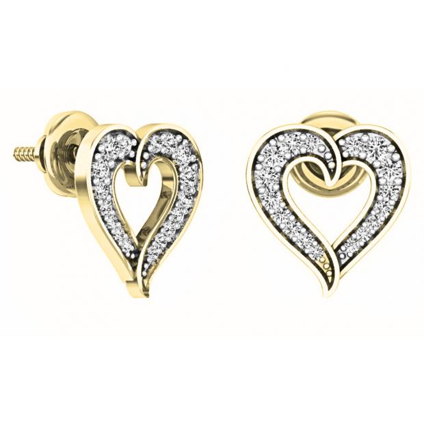 0.20 Carat (ctw) 10K Yellow Gold Round Cut White Diamond Ladies Heart Shape Fashion Stud Earrings 1/5 CT