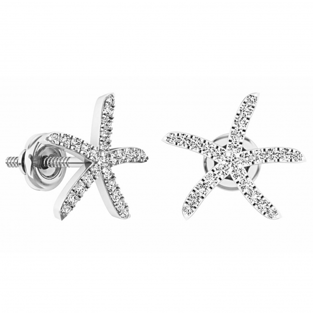 0.25 Carat (ctw) 10K White Gold Round White Diamond Ladies Starfish Earrings 1/4 CT