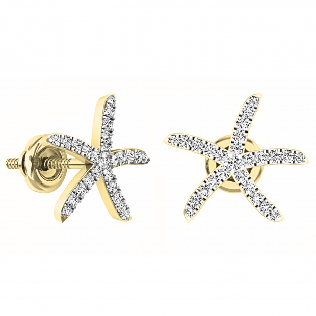 0.25 Carat (ctw) 18K Yellow Gold Round White Diamond Ladies Starfish Earrings 1/4 CT