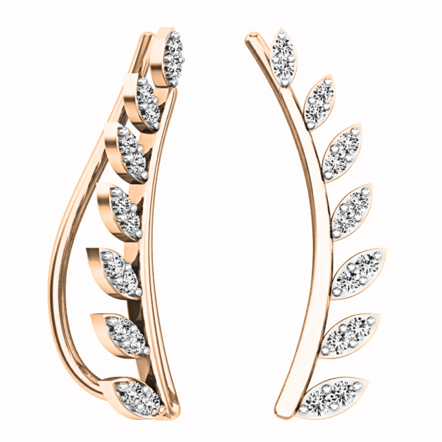 0.25 Carat (ctw) 10K Rose Gold Round Cut White Diamond Ladies Leaf Shaped Climber Earrings