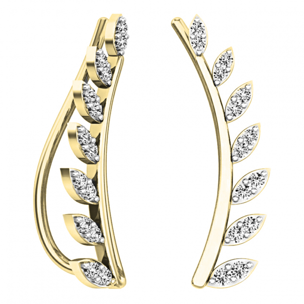 0.25 Carat (ctw) 10K Yellow Gold Round Cut White Diamond Ladies Leaf Shaped Climber Earrings