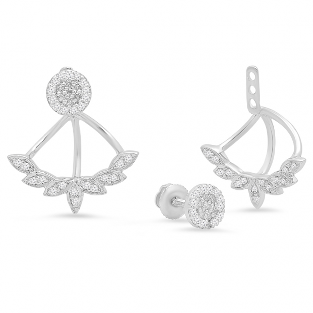0.30 Carat (ctw) Sterling Silver Round White Diamond Ladies Cluster Stud Earrings Jackets Set 1/3 CT