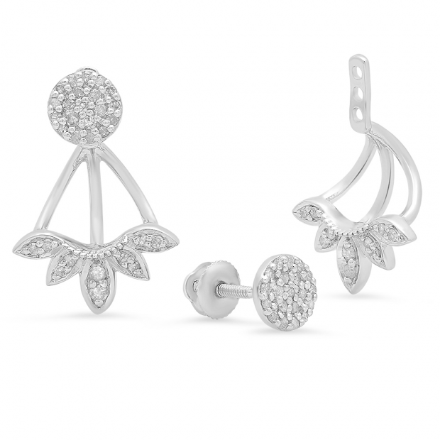 0.30 Carat (ctw) Sterling Silver Round White Diamond Ladies Cluster Stud Earrings Jackets Set 1/3 CT