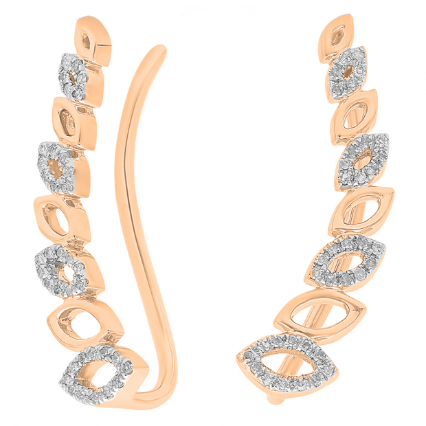0.12 Carat (ctw) 10K Rose Gold Round Cut White Diamond Ladies leaf shaped Climber Earrings