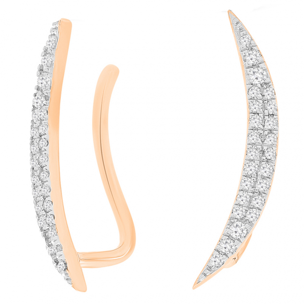 0.25 Carat (ctw) 10K Rose Gold Round Cut White Diamond Ladies Climber Earrings 1/4 CT