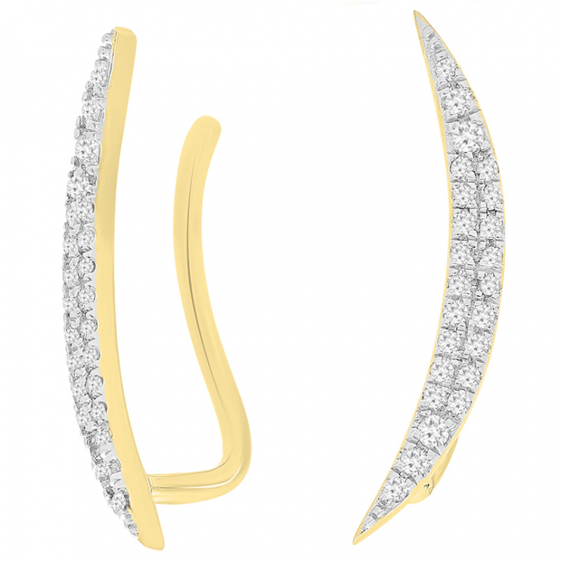 0.25 Carat (ctw) 10K Yellow Gold Round Cut White Diamond Ladies Climber Earrings 1/4 CT