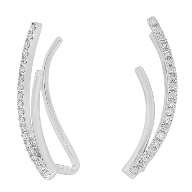 0.15 Carat (ctw) 10K White Gold Round Cut White Diamond Ladies Crawler Climber Earrings