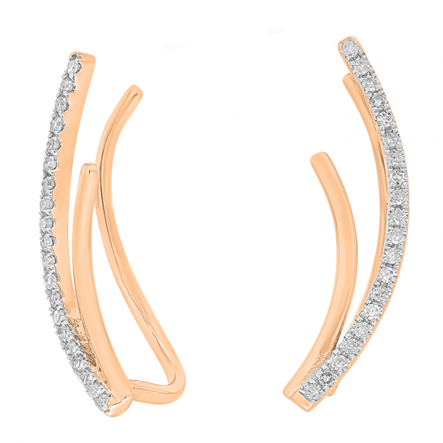 0.15 Carat (ctw) 14K Rose Gold Round Cut White Diamond Ladies Crawler Climber Earrings