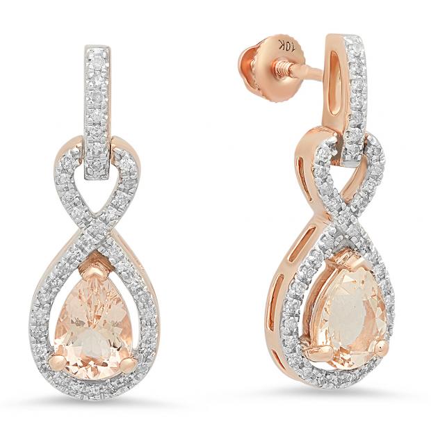 1.80 Carat (ctw) 14K Rose Gold Pear Cut Morganite & Round Cut White Diamond Ladies Infinity Swirl Dangling Drop Earrings