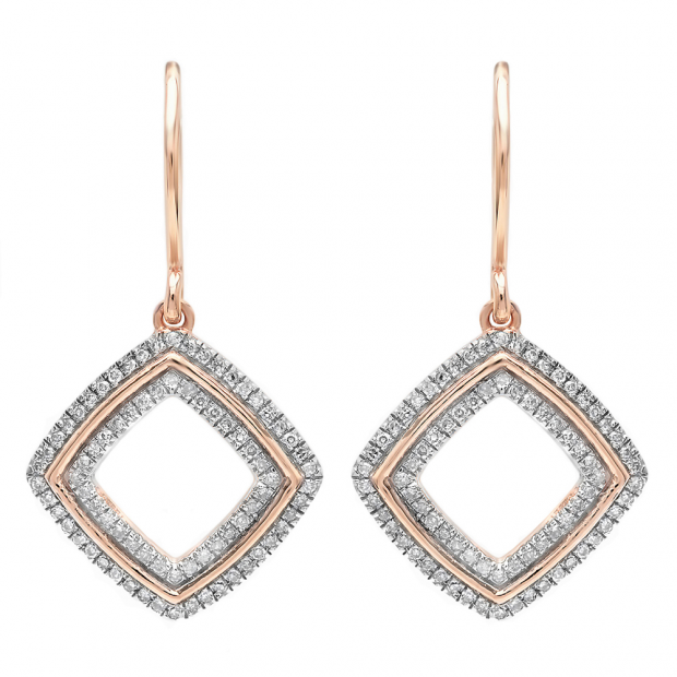 0.24 Carat (ctw) 10K Rose Gold Round Cut White Diamond Ladies Cushion Shape Dangling Drop Earrings 1/4 CT