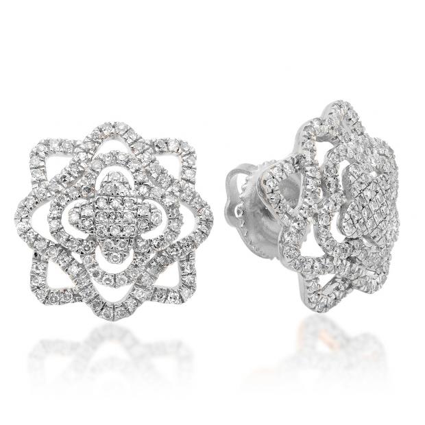 0.40 Carat (ctw) 14K White Gold Round Cut White Diamond Ladies Cluster Flower Micro Pave Stud Earrings
