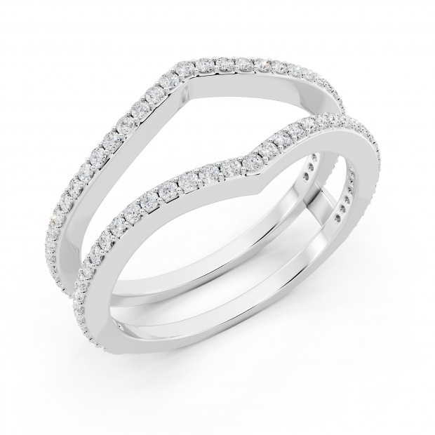 0.40 Carat (ctw) 18K White Gold Round Diamond Ladies Anniversary Wedding Band Enhancer Guard Double Ring