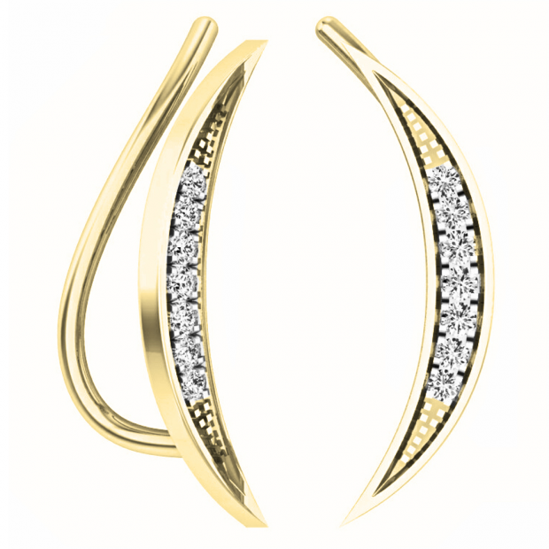 0.15 Carat (ctw) 10K Yellow Gold Round White Diamond Ladies Climber Earrings