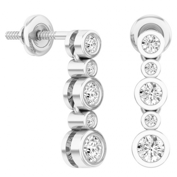 0.50 Carat (ctw) 10K White Gold Round White Diamond Ladies Bubble Drop Earrings 1/2 CT