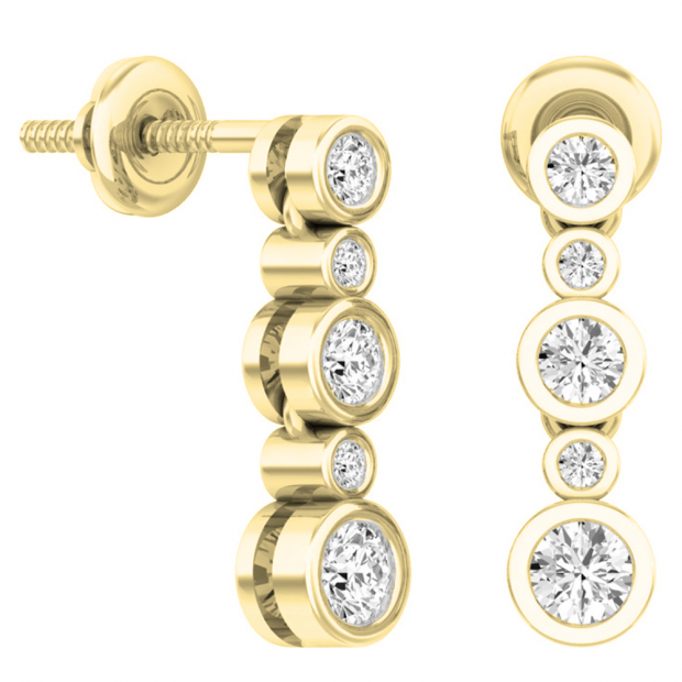 0.50 Carat (ctw) 14K Yellow Gold Round White Diamond Ladies Bubble Drop Earrings 1/2 CT