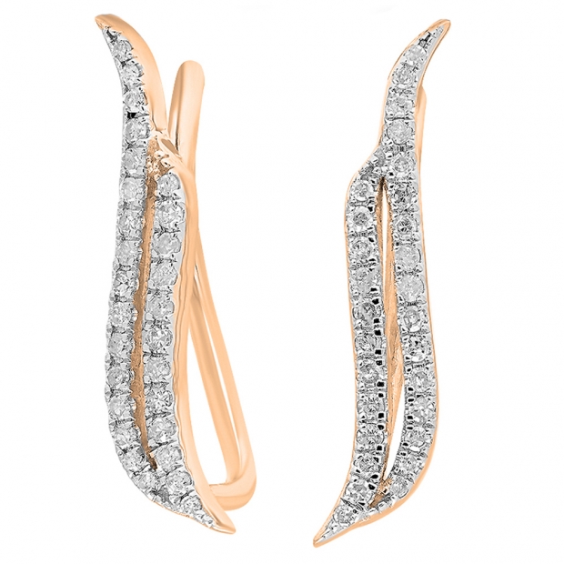 0.22 Carat (ctw) 10K Rose Gold Round Cut White Diamond Ladies Double Row Crawler Climber Earrings 1/4 CT