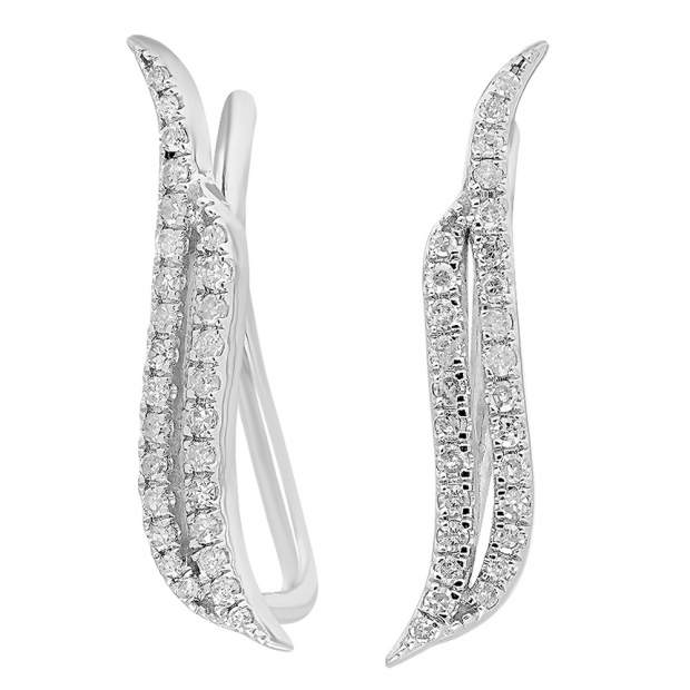 0.22 Carat (ctw) 10K White Gold Round Cut White Diamond Ladies Double Row Crawler Climber Earrings 1/4 CT