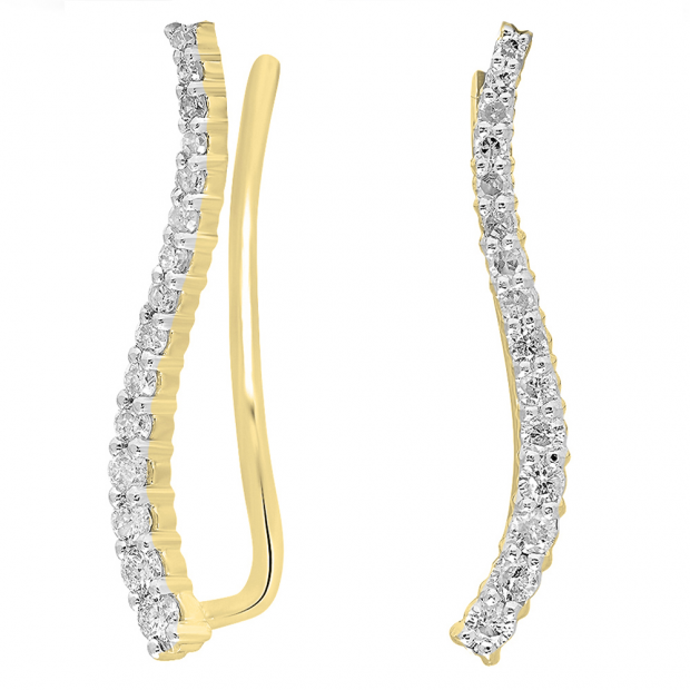 0.30 Carat (ctw) 14K Yellow Gold Round Cut White Diamond Ladies Crawler Climber Earrings 1/3 CT