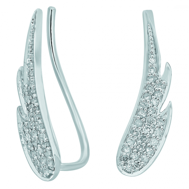 0.30 Carat (ctw) 14K White Gold Round Cut White Diamond Ladies Crawler Climber Earrings 1/3 CT