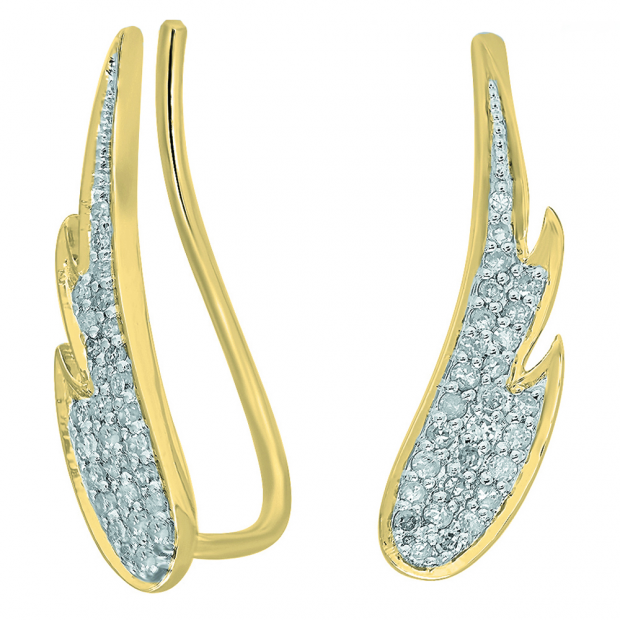 0.30 Carat (ctw) 14K Yellow Gold Round Cut White Diamond Ladies Crawler Climber Earrings 1/3 CT