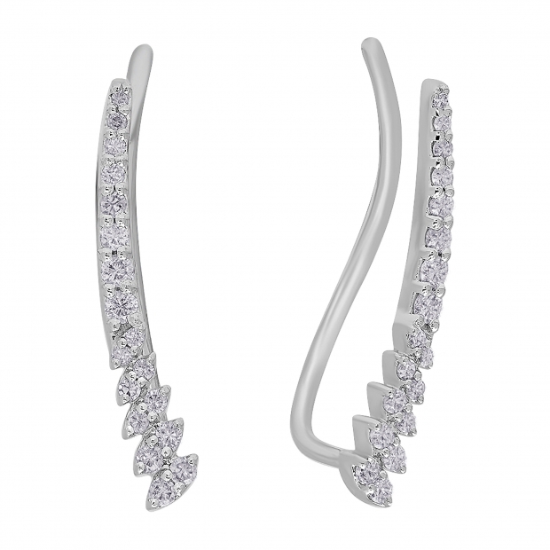 0.30 Carat (ctw) 10K White Gold Round Cut White Diamond Ladies Climber Earrings 1/3 CT