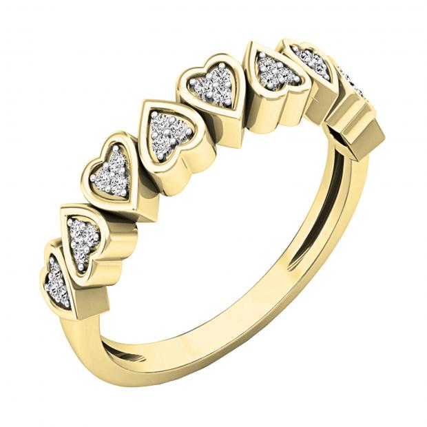 0.10 Carat (ctw) 10K Yellow Gold Round White Diamond Heart Shape Promise Engagement Ring 1/10 CT.