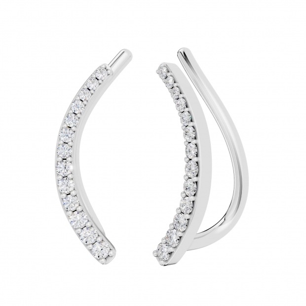 0.15 Carat (ctw) Sterling Silver Round Cut White Diamond Ladies Crawler Climber Earrings