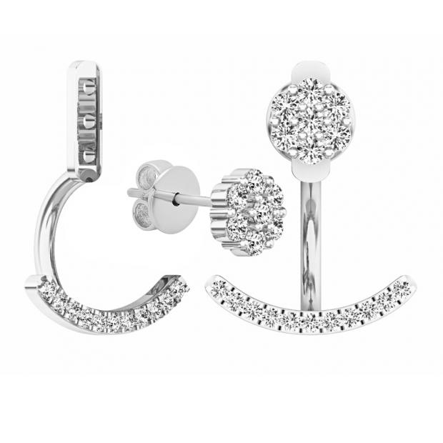 0.25 Carat (ctw) Sterling Silver Round Cut White Diamond Pendulum Stud Earring Jackets 1/4 CT
