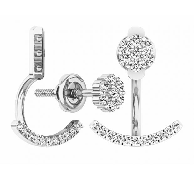 0.25 Carat (ctw) Sterling Silver Round Cut White Diamond Pendulum Stud Earring Jackets 1/4 CT