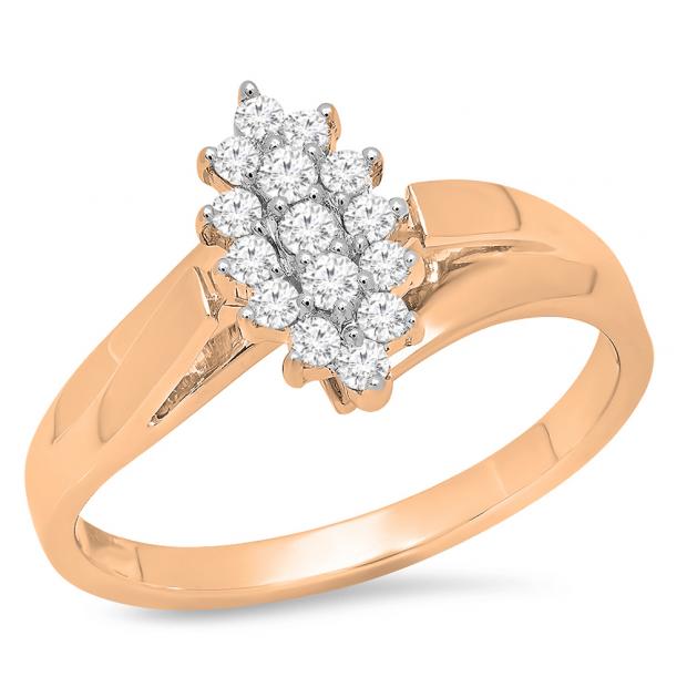 0.28 Carat (ctw) 10K Rose Gold Round White Diamond Ladies Cluster Flower Ring 1/4 CT