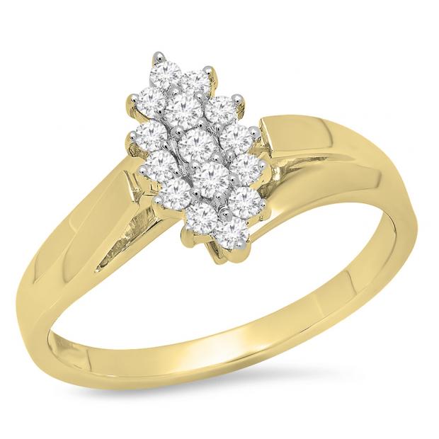 0.28 Carat (ctw) 10K Yellow Gold Round White Diamond Ladies Cluster Flower Ring 1/4 CT