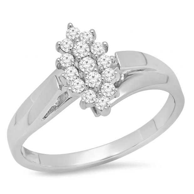 0.28 Carat (ctw) 14K White Gold Round White Diamond Ladies Cluster Flower Ring 1/4 CT