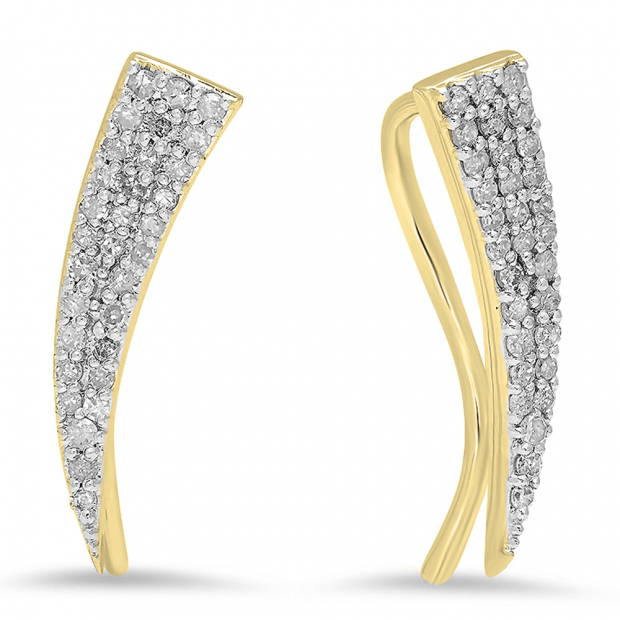 1.35 Carat (ctw) 10K Yellow Gold Round Cut White Diamond Ladies Crawler Climber Earrings