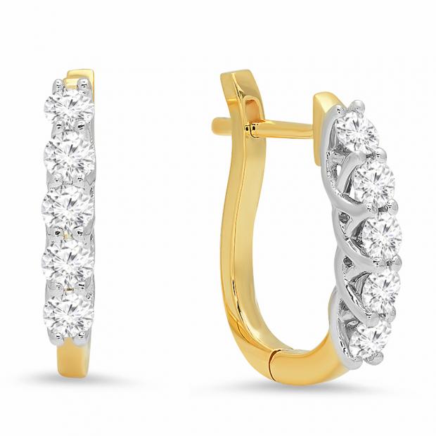 0.55 Carat (ctw) 10K Yellow Gold Round Cut White Diamond Ladies Huggies Hoop Earrings 1/2 CT