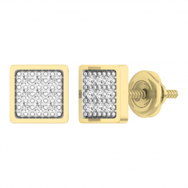 0.12 Carat (ctw) 18K Yellow Gold Plated Sterling Silver Round Diamond Square Shape Men