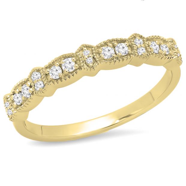 0.15 Carat (ctw) 10K Yellow Gold Round White Diamond Ladies Vintage Style Anniversary Wedding Stackable Band
